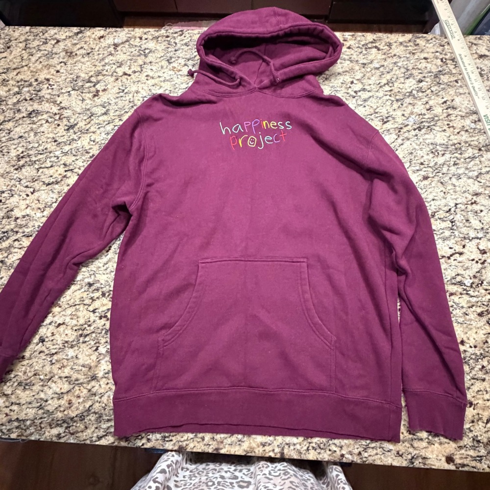 Happiness Project Mens Maroon Burgundy Embroidered Logo Hoodie Sweatshirt L ws